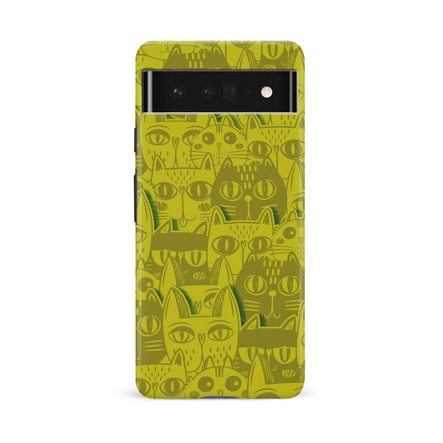 Google Pixel 6A Abstract Cats Art Cat Phone Case - Yellow