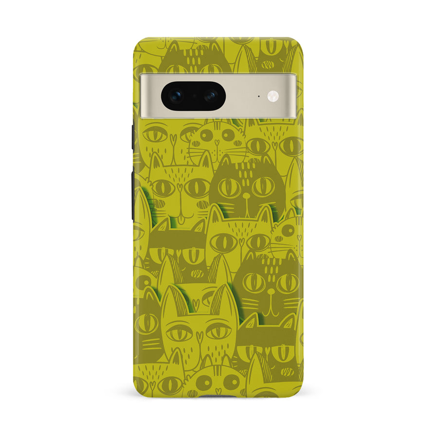 Google Pixel 7 Abstract Cats Art Cat Phone Case - Yellow