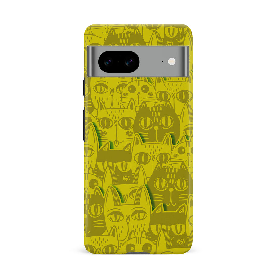 Google Pixel 8A Abstract Cats Art Cat Phone Case - Yellow