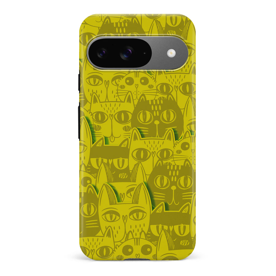 Google Pixel 9 Abstract Cats Art Cat Phone Case - Yellow