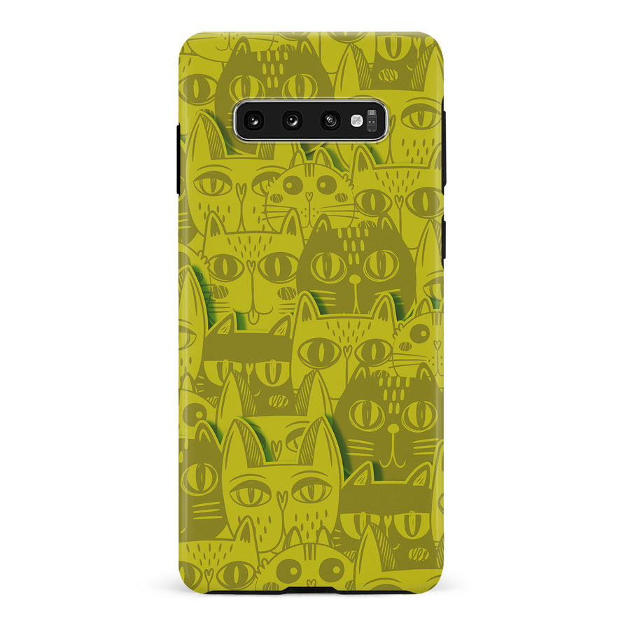 Samsung Galaxy S10 Plus Abstract Cats Art Cat Phone Case - Yellow