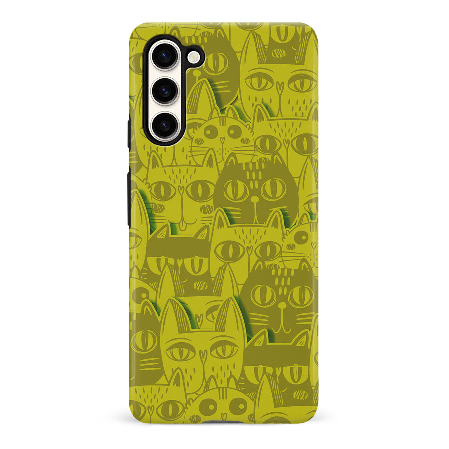 Samsung Galaxy S23 Abstract Cats Art Cat Phone Case - Yellow