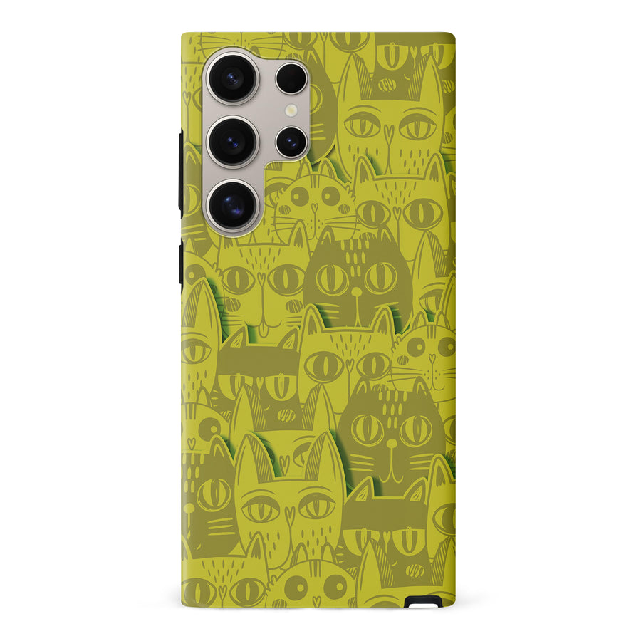 Samsung Galaxy S24 Ultra Abstract Cats Art Cat Phone Case - Yellow