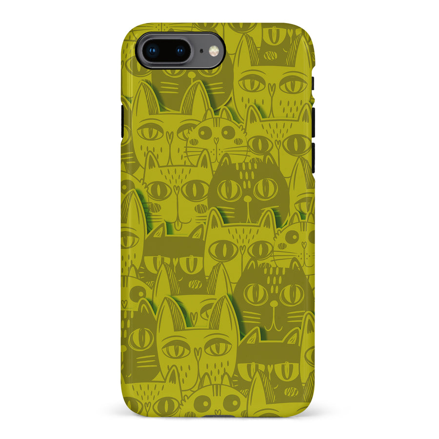 iPhone 8 Plus Abstract Cats Art Cat Phone Case - Yellow