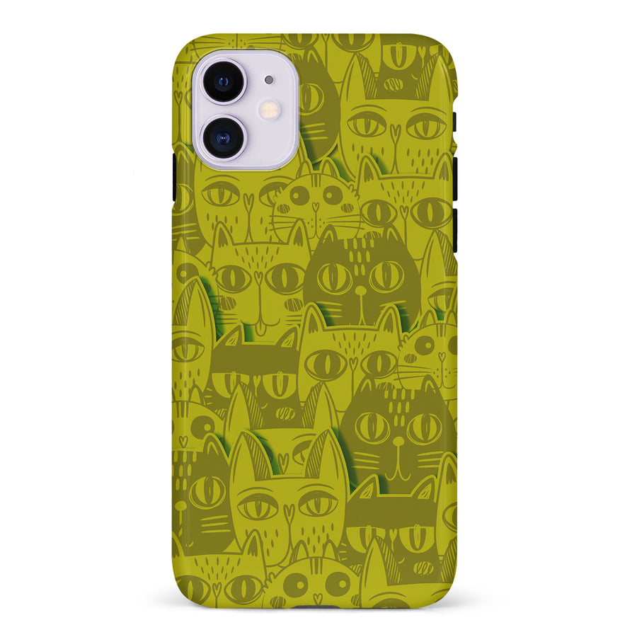 iPhone 11 Abstract Cats Art Cat Phone Case - Yellow