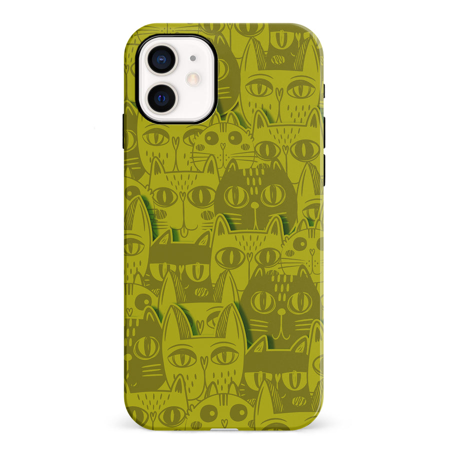 iPhone 12 Mini Abstract Cats Art Cat Phone Case - Yellow