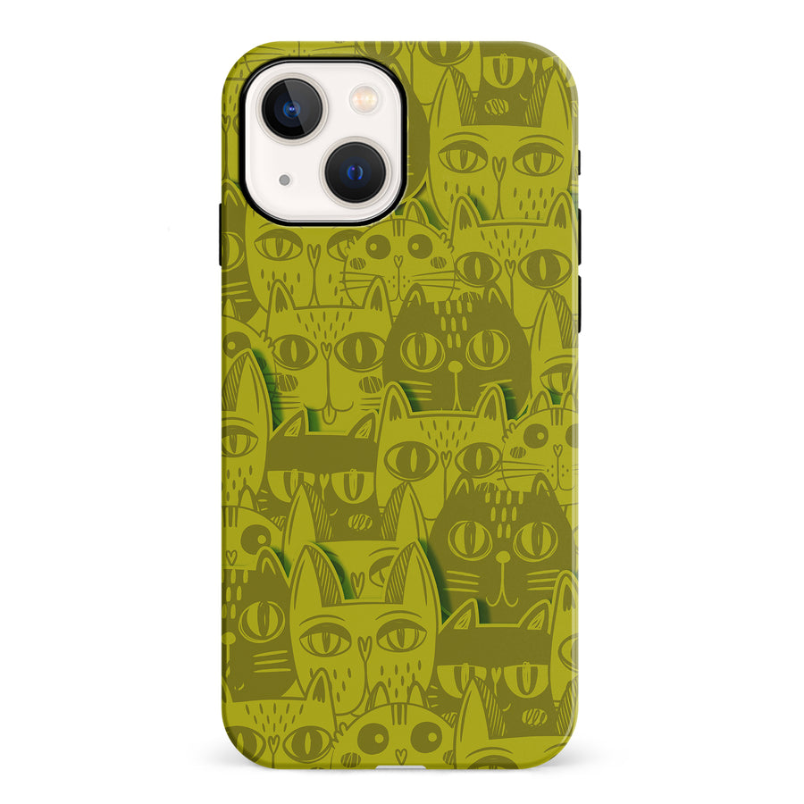 iPhone 13 Abstract Cats Art Cat Phone Case - Yellow