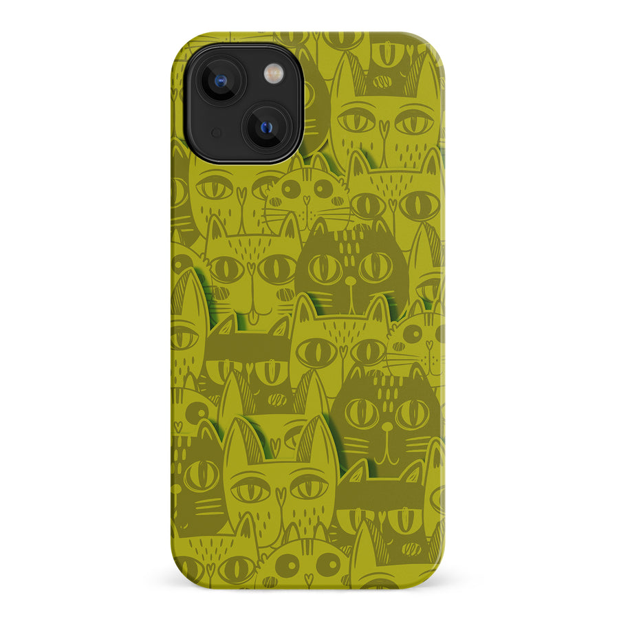 iPhone 14 Abstract Cats Art Cat Phone Case - Yellow