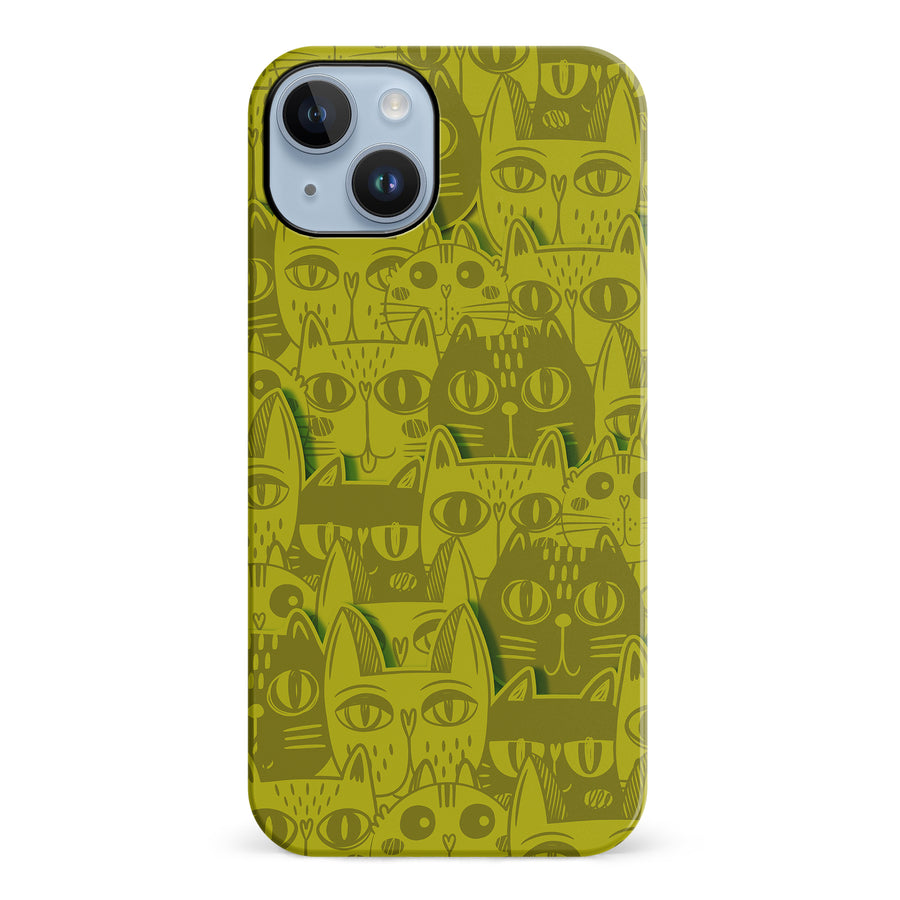 iPhone 14 Plus Abstract Cats Art Cat Phone Case - Yellow