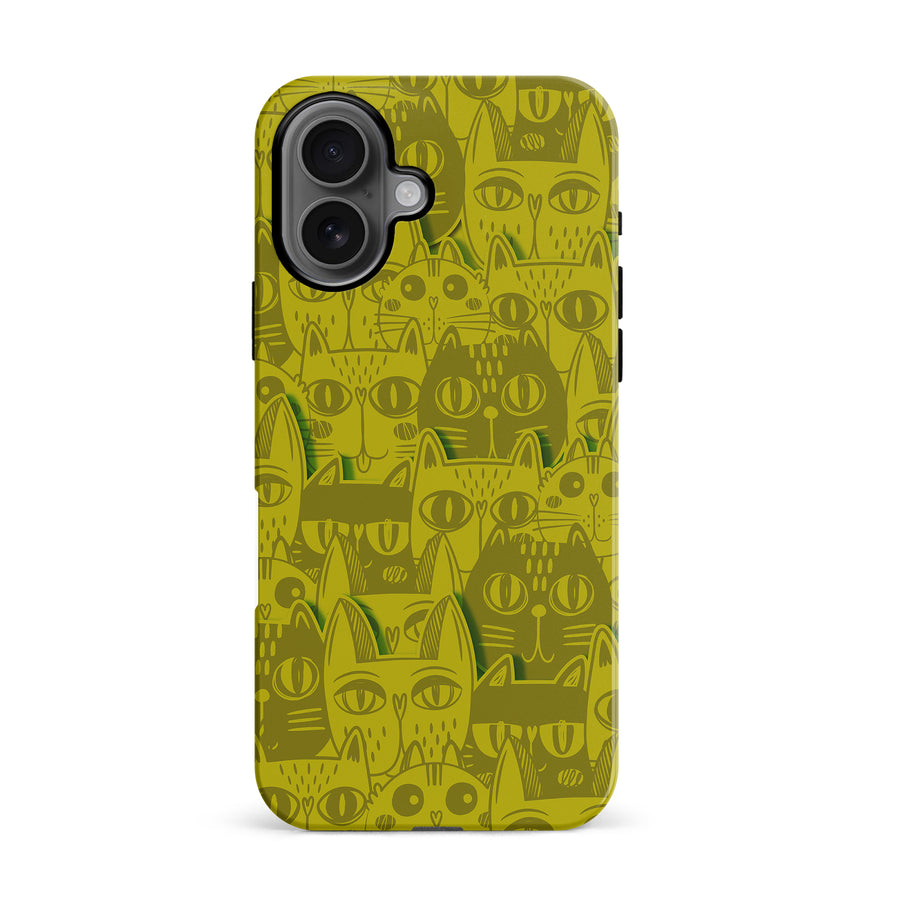 iPhone 16 Abstract Cats Art Cat Phone Case - Yellow