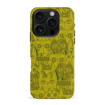 iPhone 16 Pro Max Abstract Cats Art Cat Phone Case - Yellow