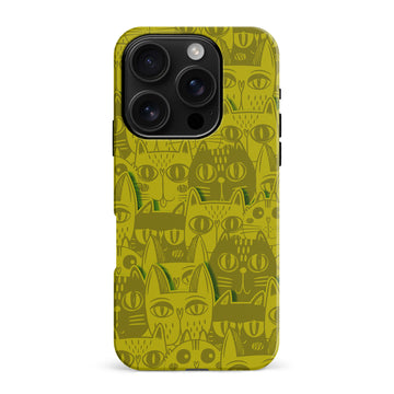 iPhone 16 Pro Max Abstract Cats Art Cat Phone Case - Yellow