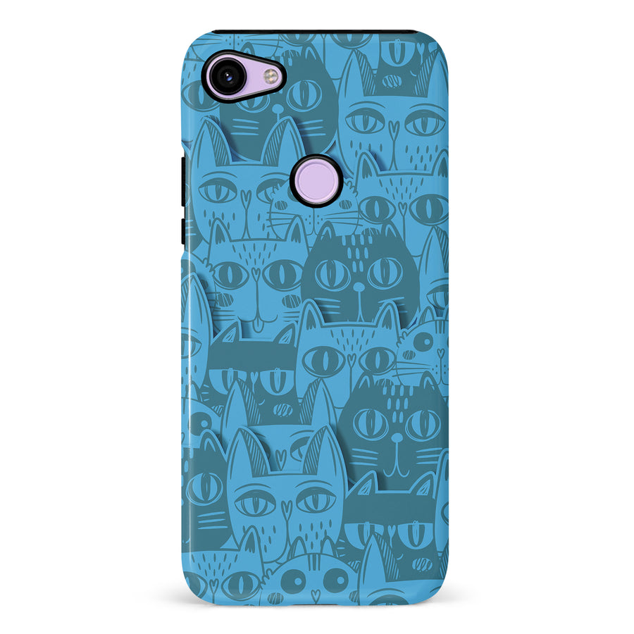 Google Pixel 3 Abstract Cats Art Cat Phone Case - Blue