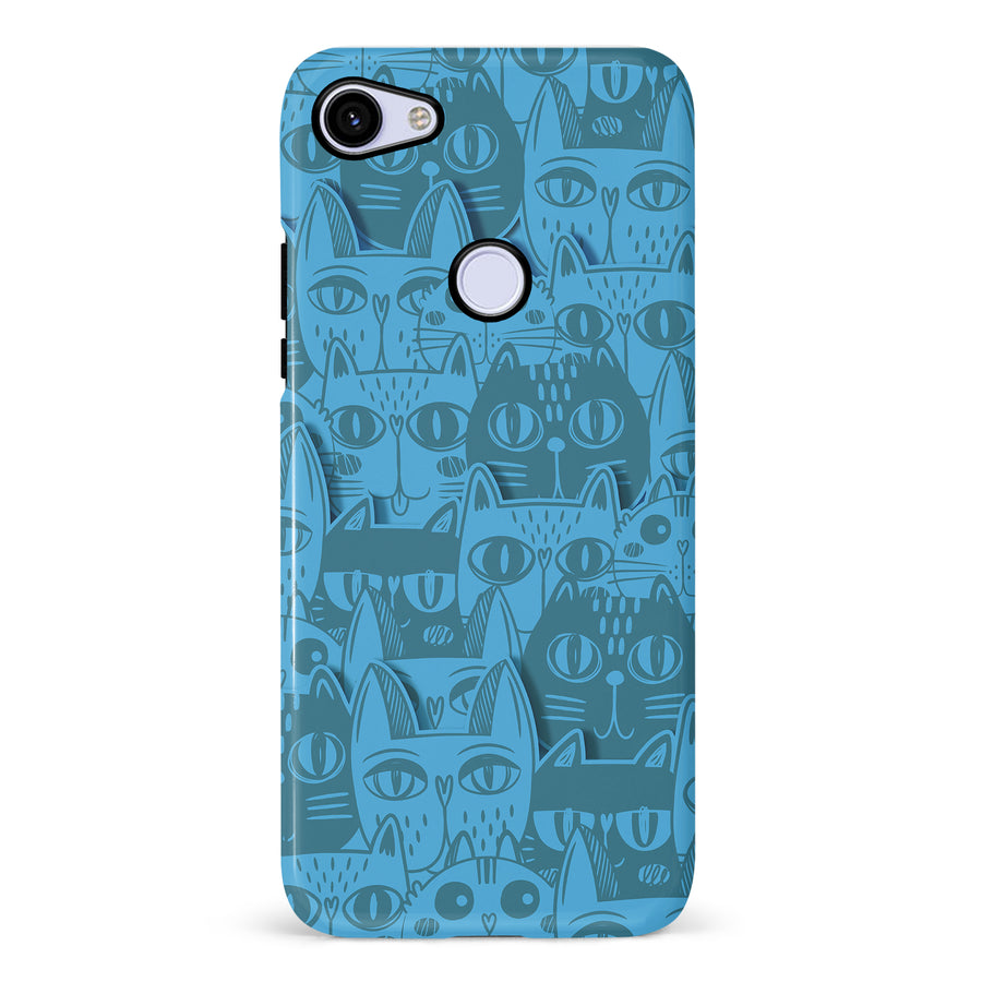 Google Pixel 3A Abstract Cats Art Cat Phone Case - Blue