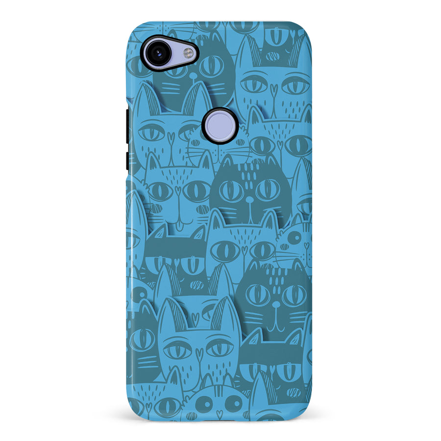 Google Pixel 3A XL Abstract Cats Art Cat Phone Case - Blue