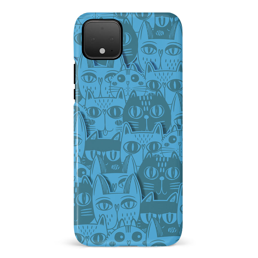 Google Pixel 4 Abstract Cats Art Cat Phone Case - Blue