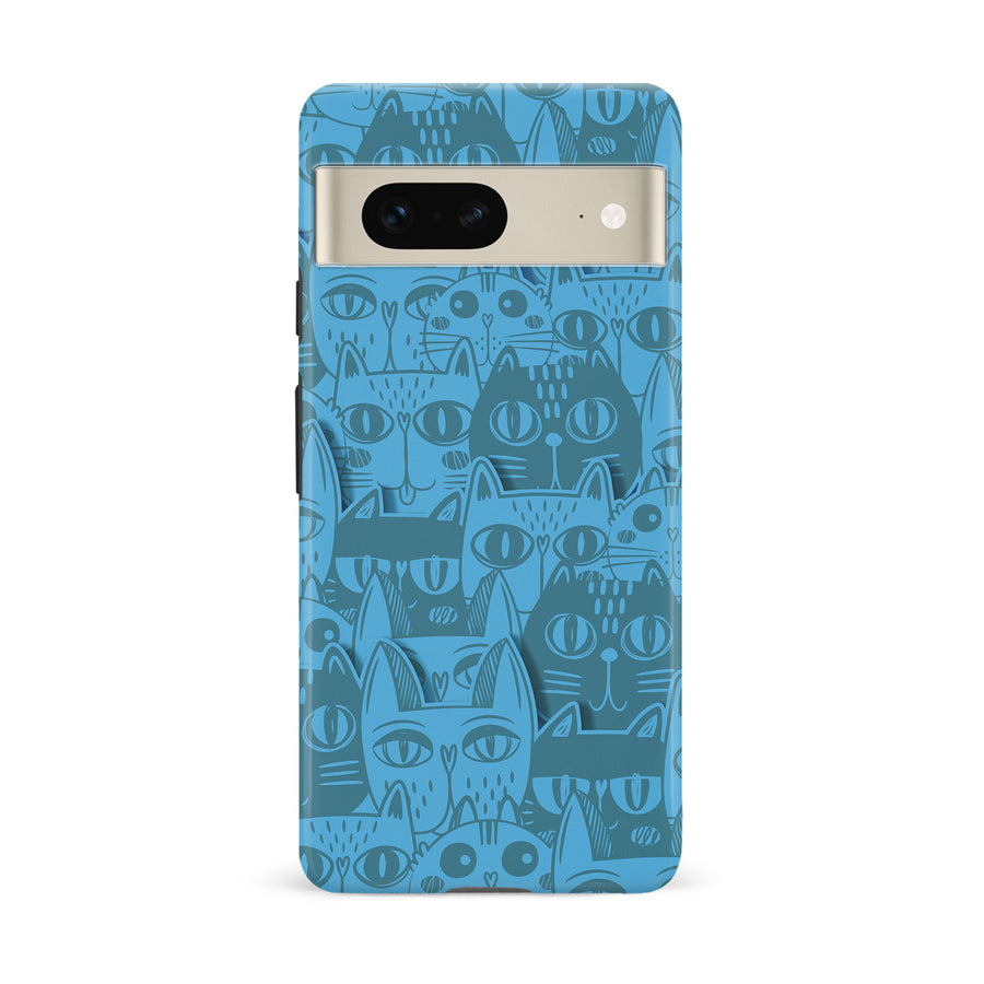 Google Pixel 7 Abstract Cats Art Cat Phone Case - Blue