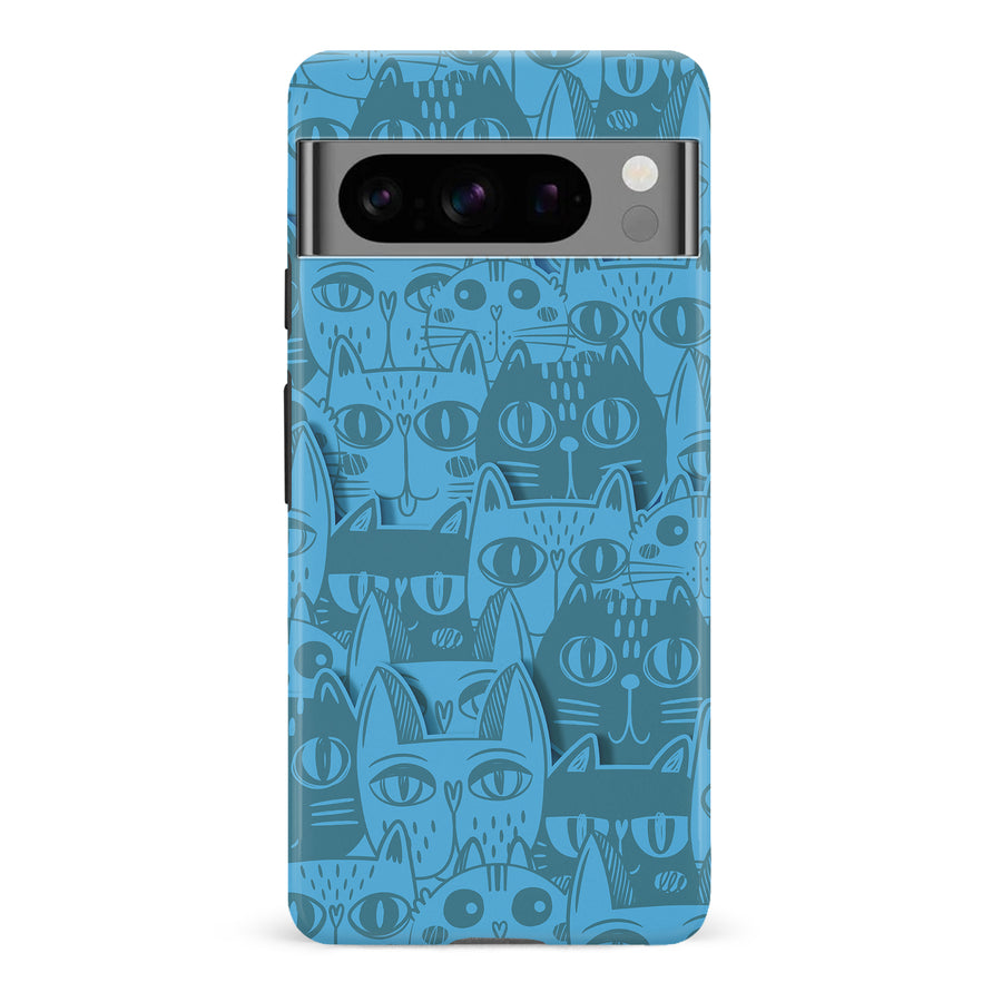 Google Pixel 8 Pro Abstract Cats Art Cat Phone Case - Blue