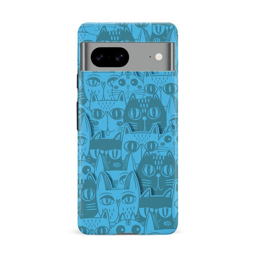 Google Pixel 8A Abstract Cats Art Cat Phone Case - Blue