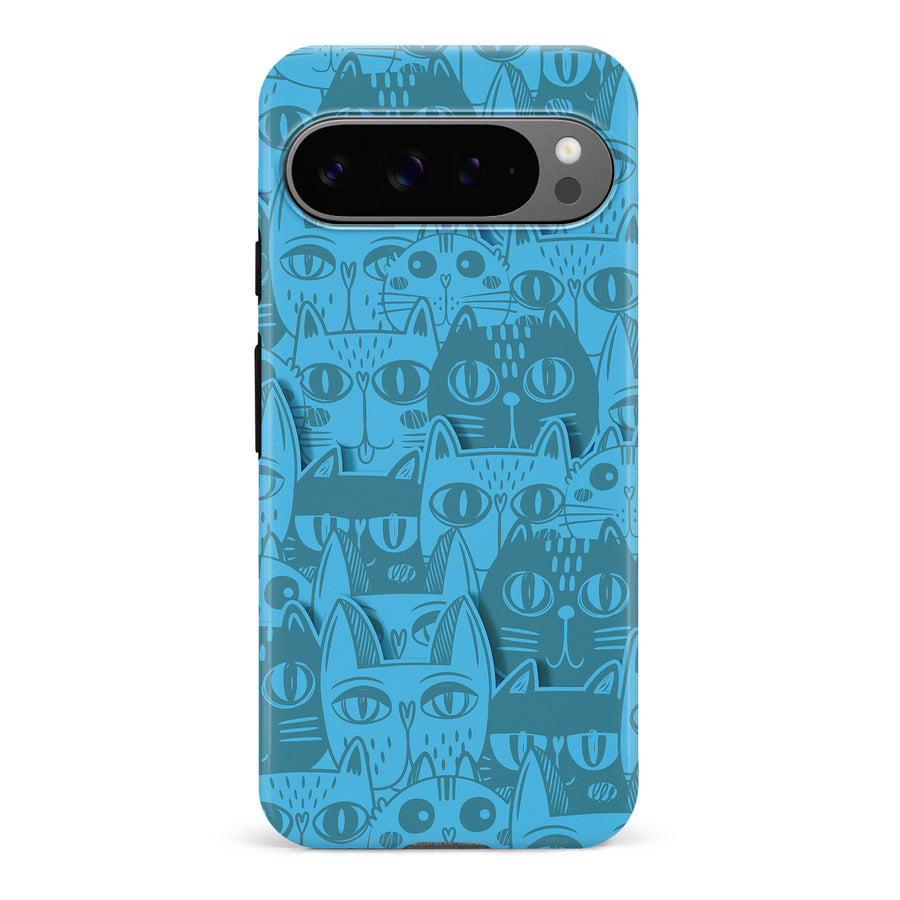 Google Pixel 9 Pro Abstract Cats Art Cat Phone Case - Blue