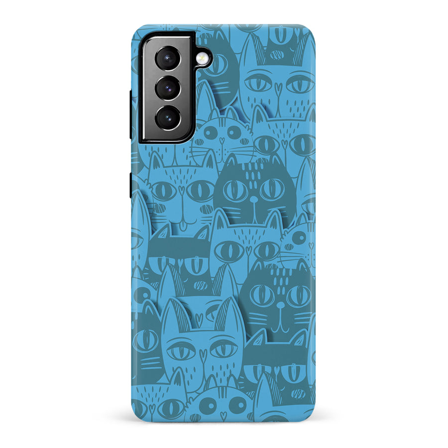 Samsung Galaxy S21 Plus Abstract Cats Art Cat Phone Case - Blue