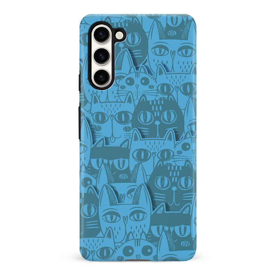 Samsung Galaxy S23 Abstract Cats Art Cat Phone Case - Blue