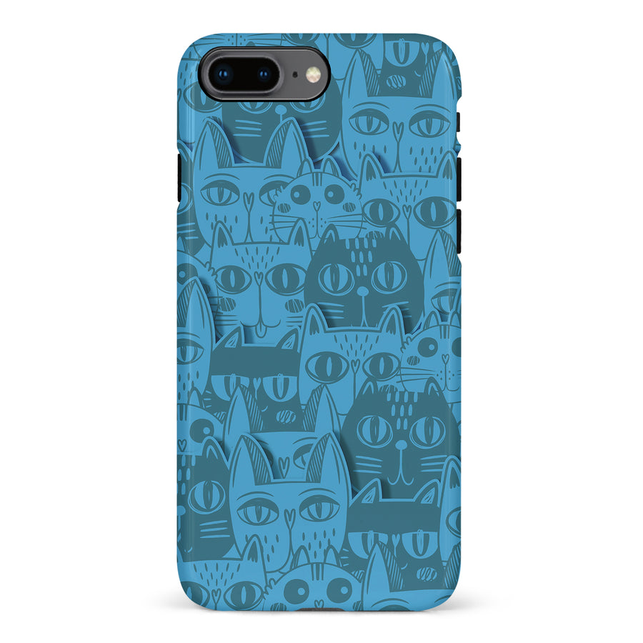 iPhone 8 Plus Abstract Cats Art Cat Phone Case - Blue