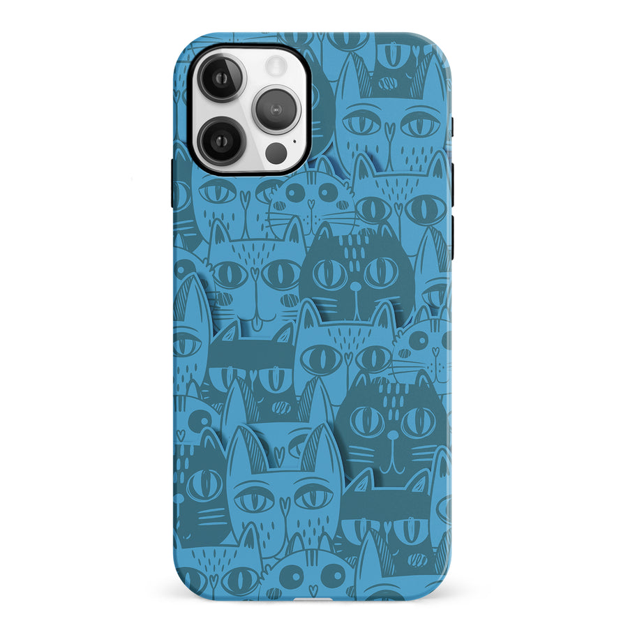 iPhone 12 Abstract Cats Art Cat Phone Case - Blue