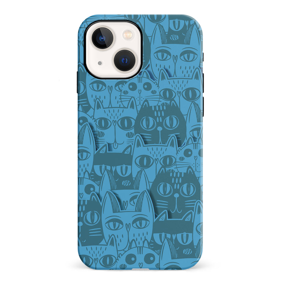 iPhone 13 Abstract Cats Art Cat Phone Case - Blue