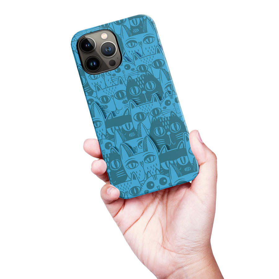 iPhone 13 Pro Max Abstract Cats Art Cat Phone Case - Blue