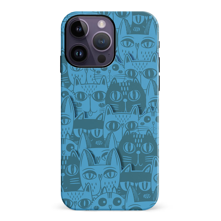 iPhone 14 Pro Max Abstract Cats Art Cat Phone Case - Blue