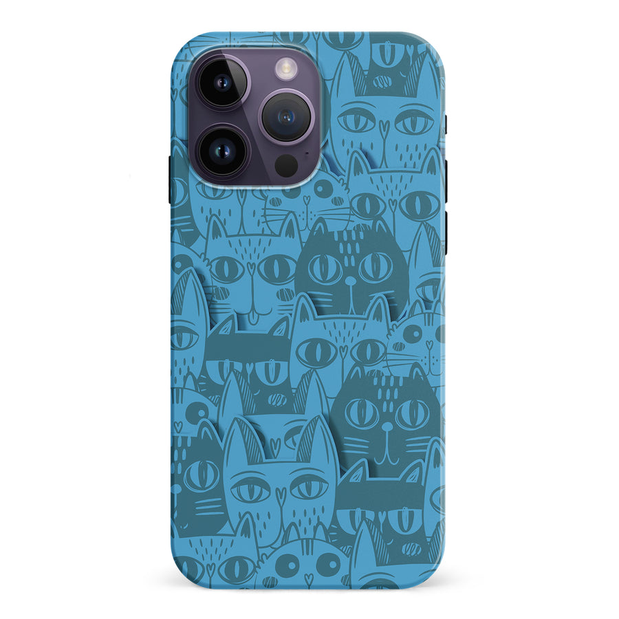 iPhone 15 Pro Abstract Cats Art Cat Phone Case - Blue