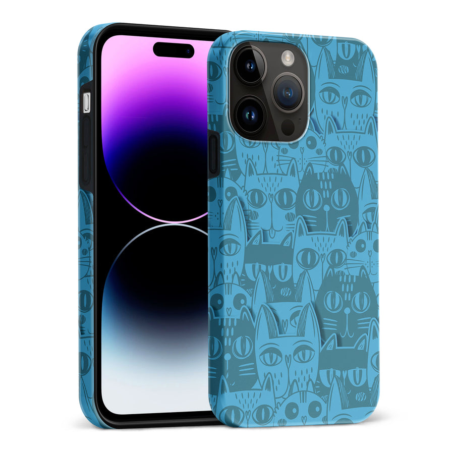 iPhone 15 Pro Max Abstract Cats Art Cat Phone Case - Blue