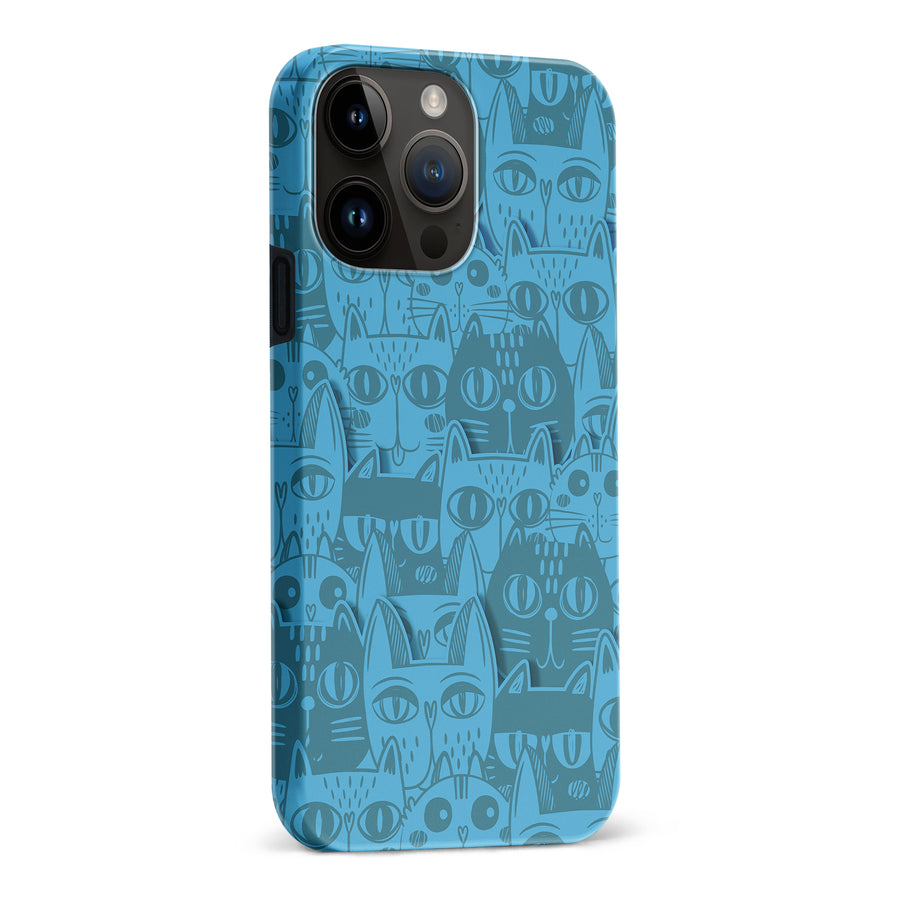 iPhone 15 Pro Max Abstract Cats Art Cat Phone Case - Blue