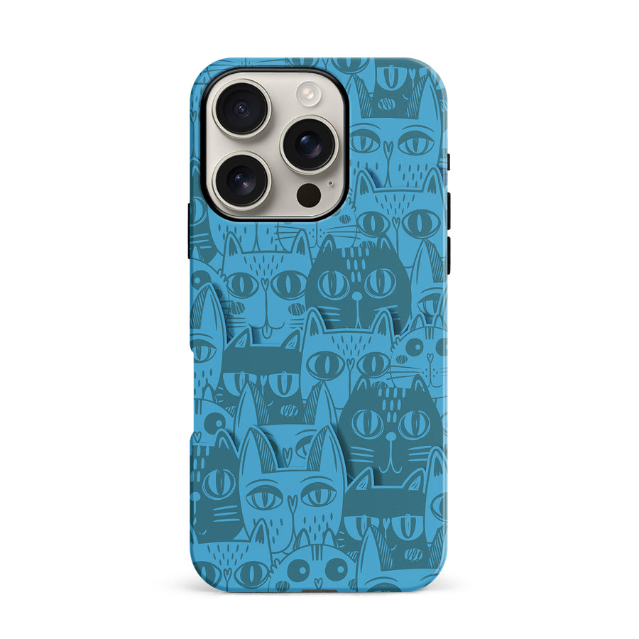 iPhone 16 Pro Abstract Cats Art Cat Phone Case - Blue