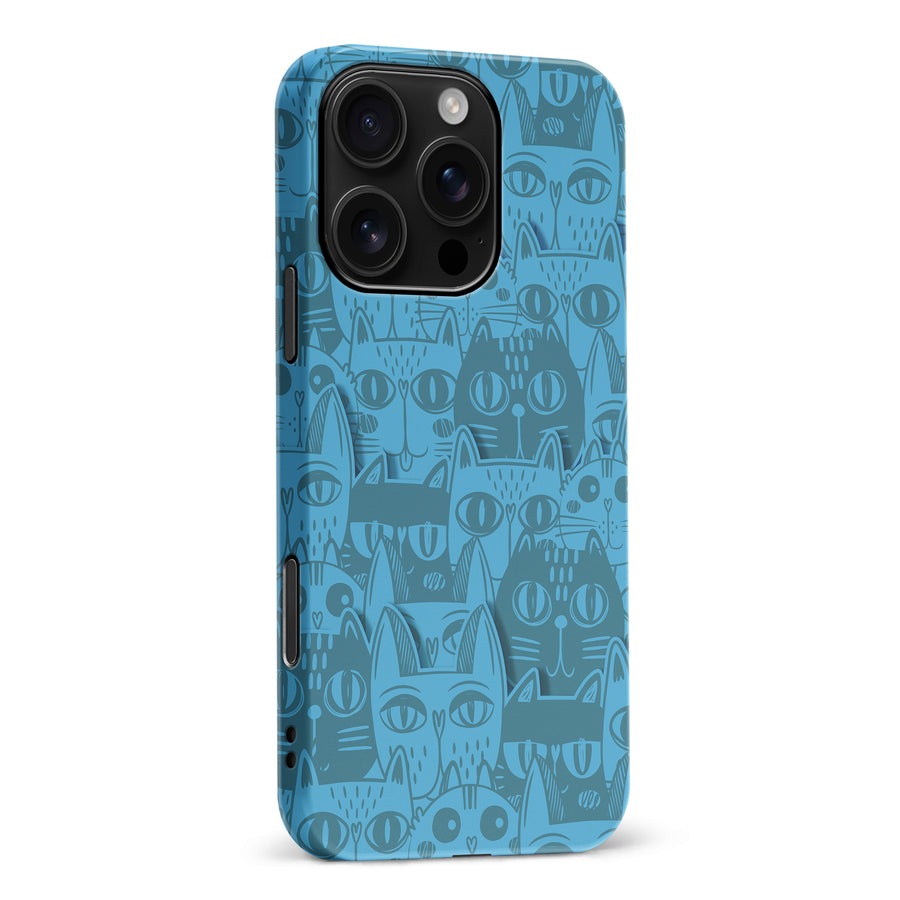 iPhone 16 Pro Max Abstract Cats Art Cat Phone Case - Blue