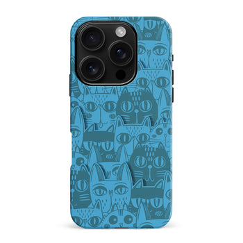 iPhone 16 Pro Max Abstract Cats Art Cat Phone Case - Blue