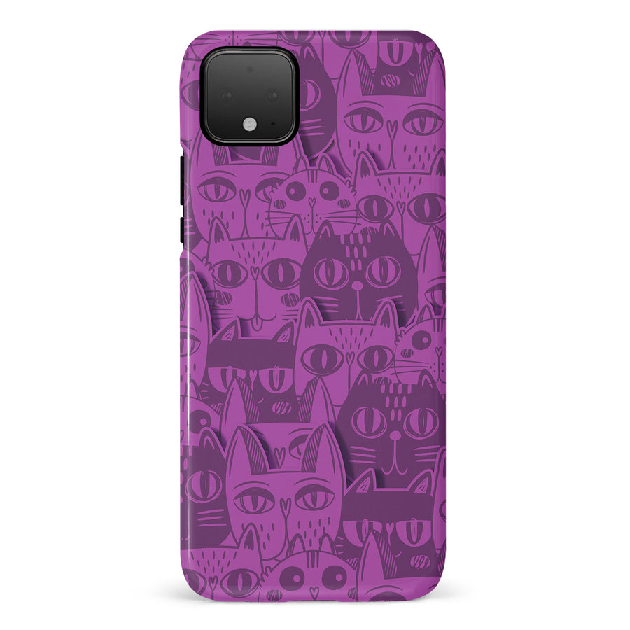 Google Pixel 4 Abstract Cats Art Cat Phone Case - Purple