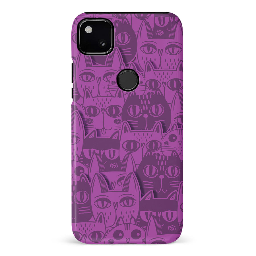 Google Pixel 4A Abstract Cats Art Cat Phone Case - Purple