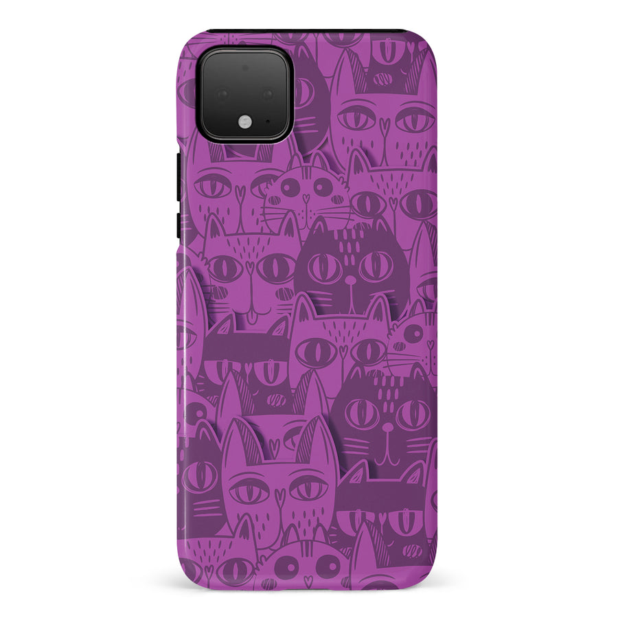 Google Pixel 4 XL Abstract Cats Art Cat Phone Case - Purple