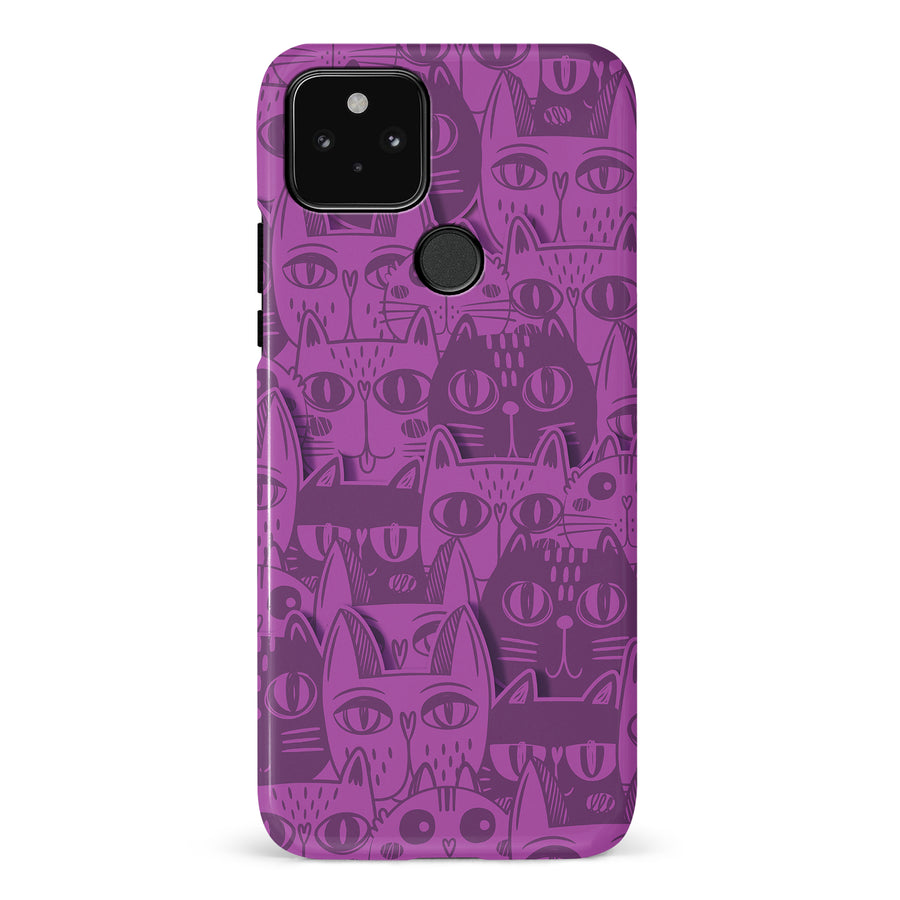 Google Pixel 5 Abstract Cats Art Cat Phone Case - Purple