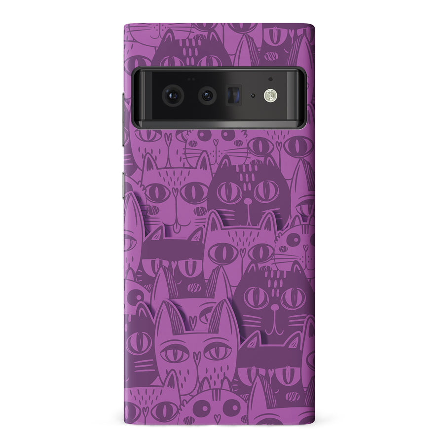 Google Pixel 6 Pro Abstract Cats Art Cat Phone Case - Purple