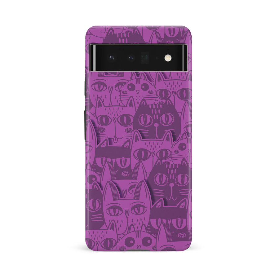 Google Pixel 6A Abstract Cats Art Cat Phone Case - Purple