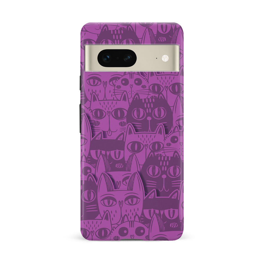 Google Pixel 7 Abstract Cats Art Cat Phone Case - Purple