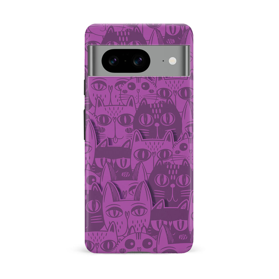 Google Pixel 8 Abstract Cats Art Cat Phone Case - Purple