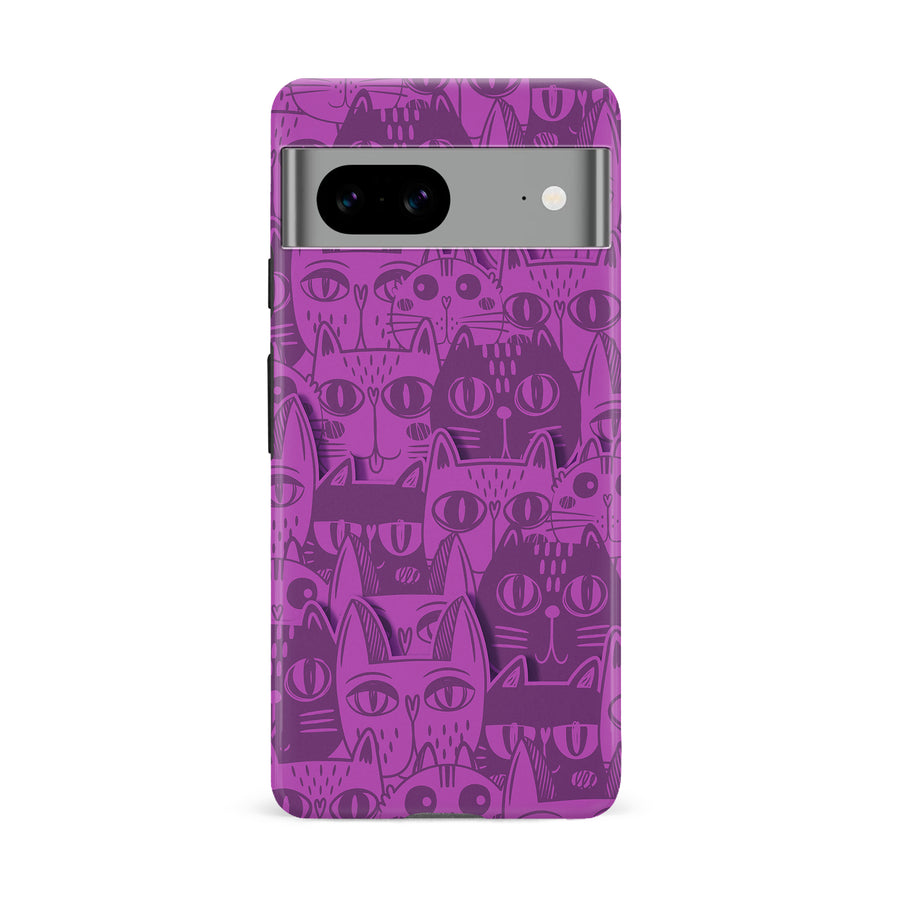 Google Pixel 8A Abstract Cats Art Cat Phone Case - Purple