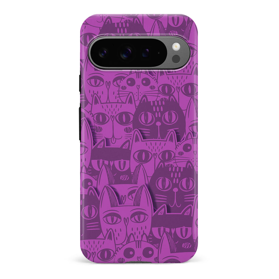 Google Pixel 9 Pro Abstract Cats Art Cat Phone Case - Purple