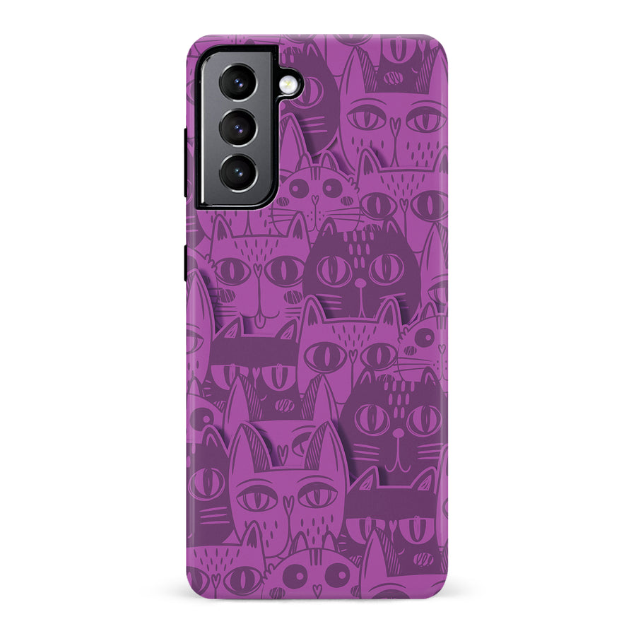 Samsung Galaxy S22 Abstract Cats Art Cat Phone Case - Purple