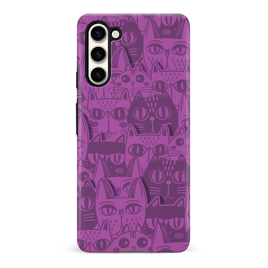 Samsung Galaxy S23 Abstract Cats Art Cat Phone Case - Purple