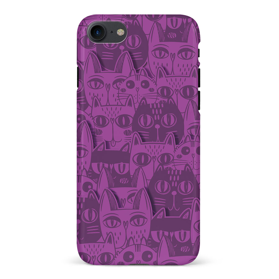 iPhone 7/8/SE Abstract Cats Art Cat Phone Case - Purple